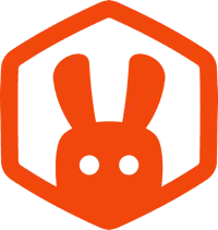 Orange bunny logo inside hexagon