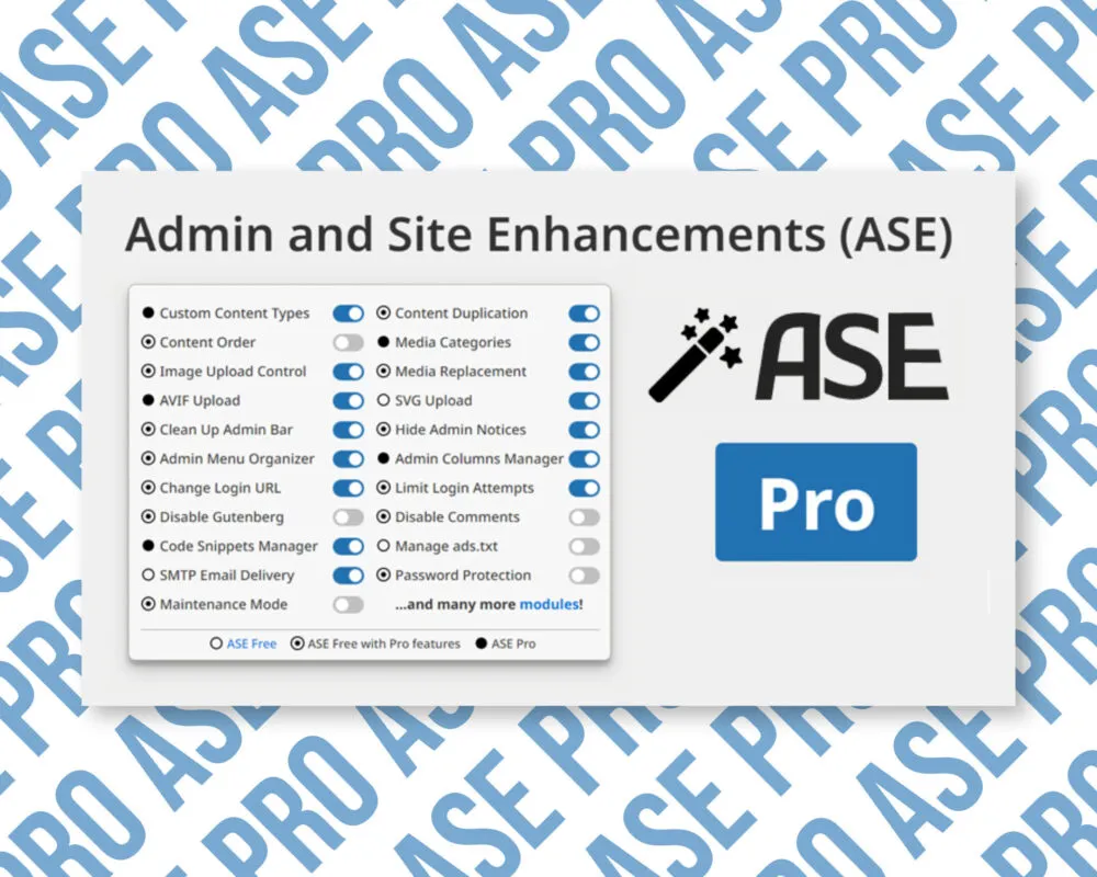 Admin and Site Enhancements plugin features overview.