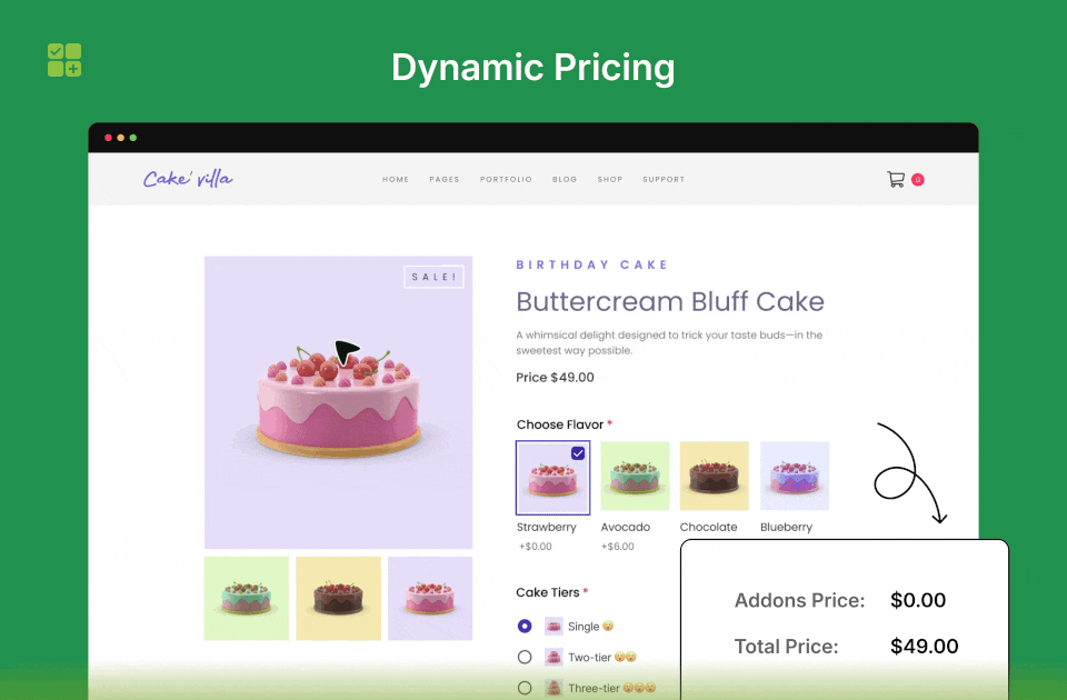 Dynamic pricing interface for cake selection online