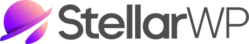 StellarWP logo with gradient planet design